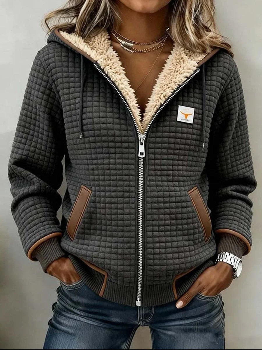 Gwenthea | Women's Sherpa-Lined Quilted Hooded Jacket with Full Zip — 1