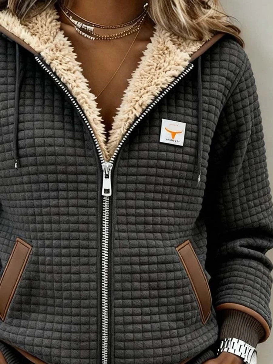 Gwenthea | Women's Sherpa-Lined Quilted Hooded Jacket with Full Zip — 2