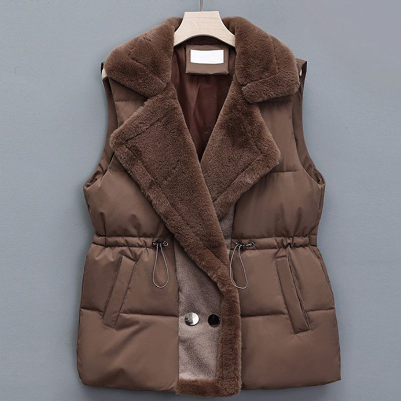 Halcycine | Women's Casual Stretch Elegant Fur Vest Tops — Dark Brown