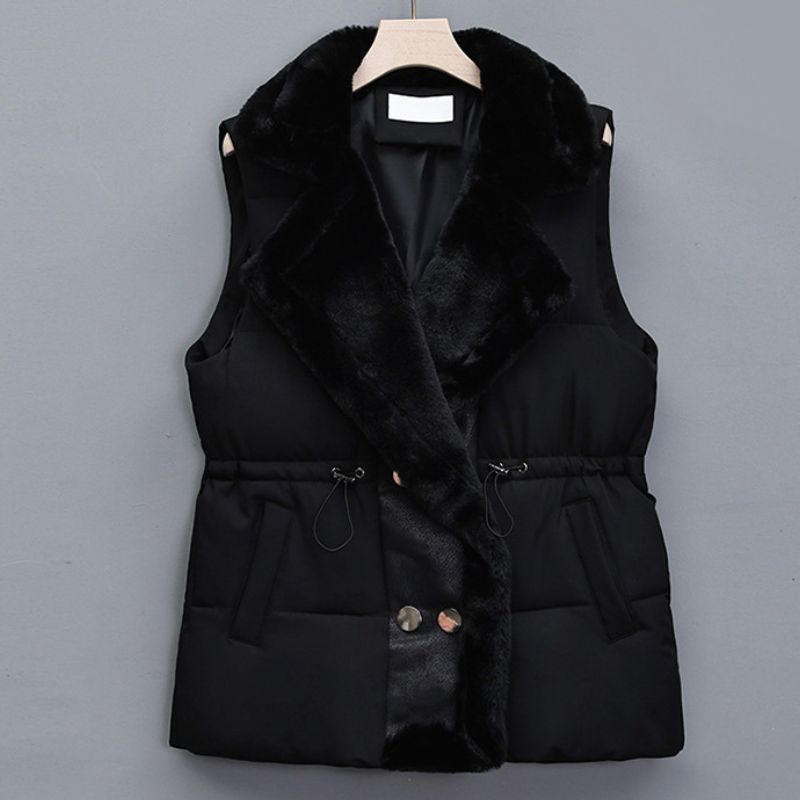 Halcycine | Women's Casual Stretch Elegant Fur Vest Tops — Midnight Black