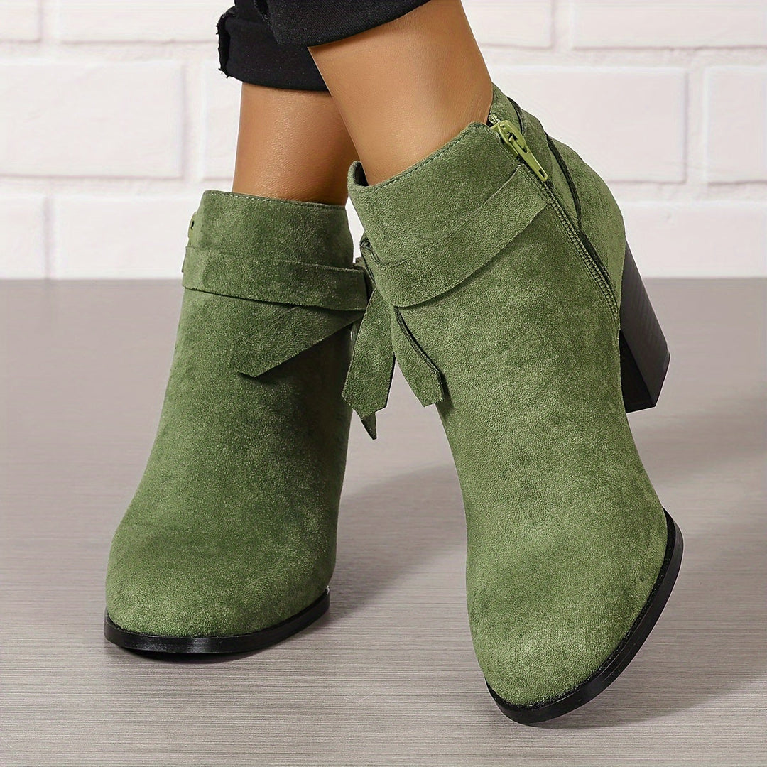 Halcydessa | Women's Feminine Pointed Toe Block Heel Ankle Boots — Green