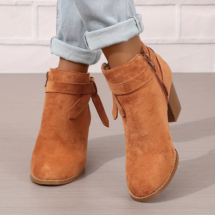 Halcydessa | Women's Feminine Pointed Toe Block Heel Ankle Boots — Orange