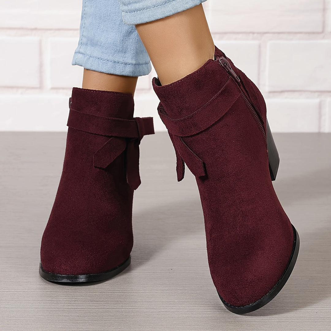 Halcydessa | Women's Feminine Pointed Toe Block Heel Ankle Boots — Red