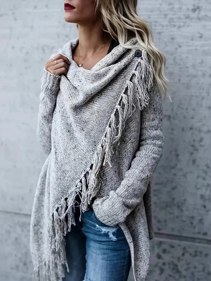 Halcyora | Women's Cozy And Warm Fringe Collar Tunic Sweater — One size fits all