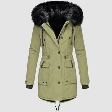 Haleaine | Women's Casual Stretch Faux Fur Hood Parka Coat — Green