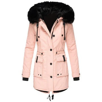 Haleaine | Women's Casual Stretch Faux Fur Hood Parka Coat — Pink