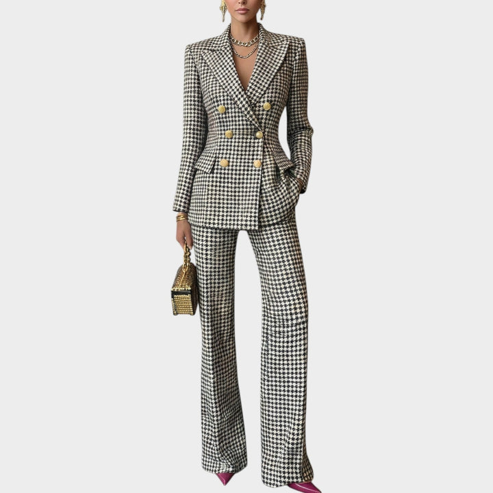Halsbelle | Women's Plaid Double-Breasted Blazer & Pants Suit Set