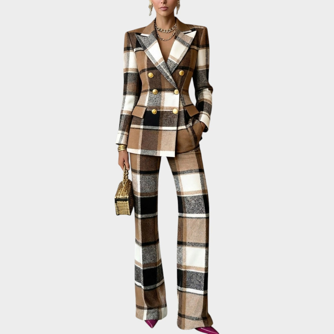 Halsbelle | Women's Plaid Double-Breasted Blazer & Pants Suit Set