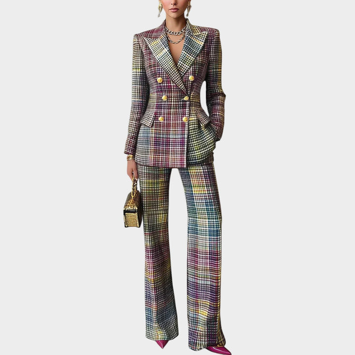 Halsbelle | Women's Plaid Double-Breasted Blazer & Pants Suit Set