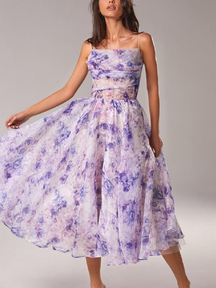 Henriette | Women's Wedding Guest Elegant Floral Spaghetti Strap A-Line Midi Dress Dresses — 2