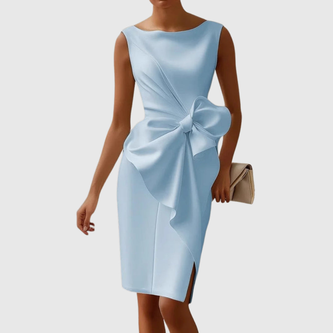 Hermione | Women's Wedding Guest Elegant Sculpted Bow Detail Midi Dress Dresses — 2