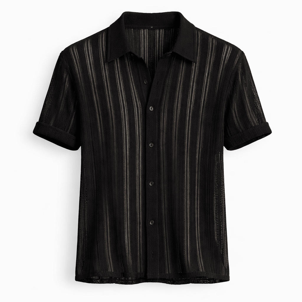 A casual collared shirt with textured detail on a plain background.