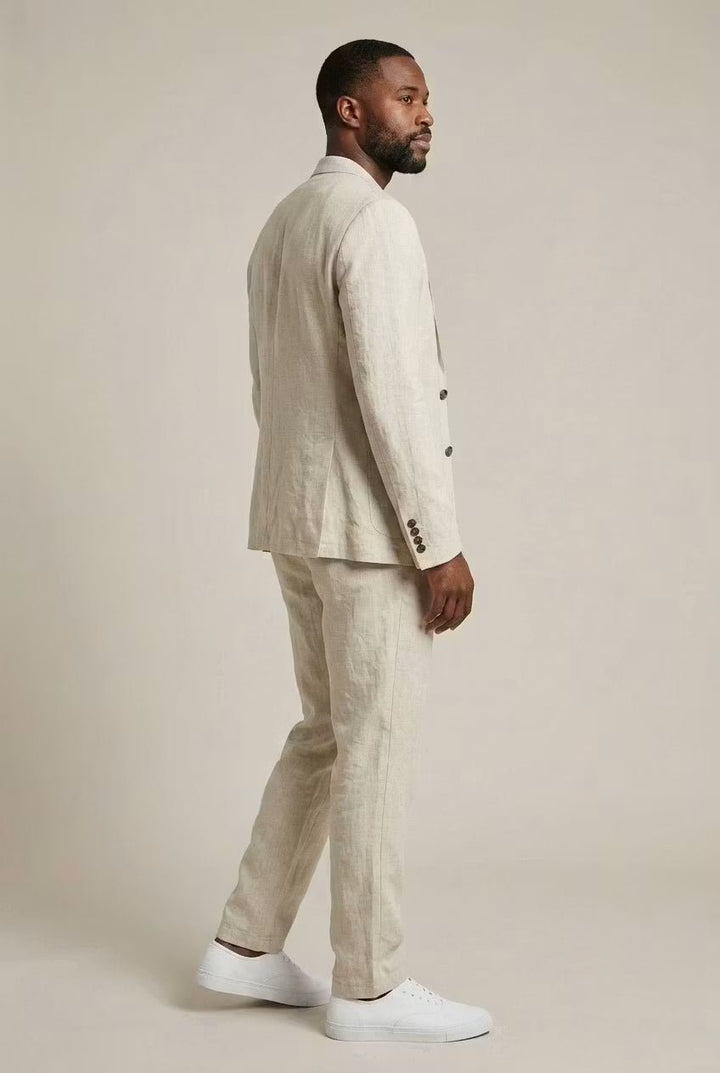A smart-casual two-piece outfit on a plain background.