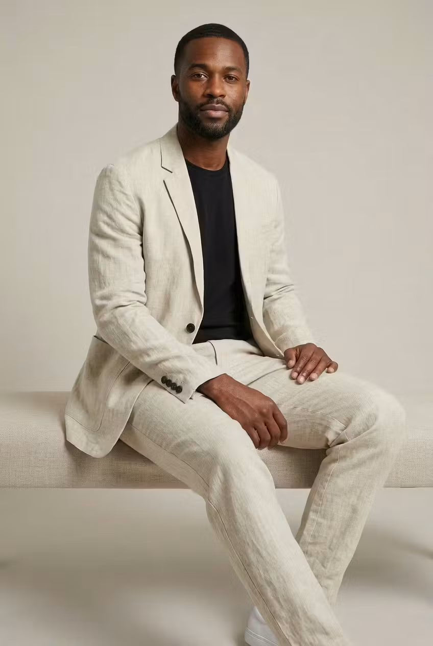 A versatile formal outfit on a plain background.