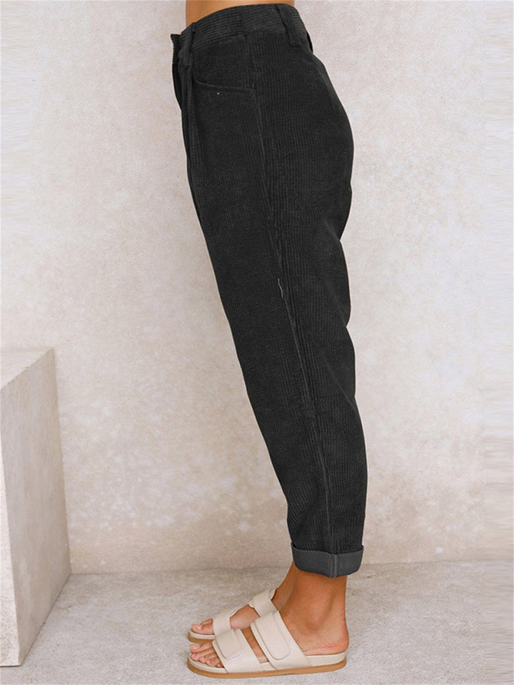 Hesperara | Women's Casual Corduroy Relaxed Fit Tapered Pants — 2