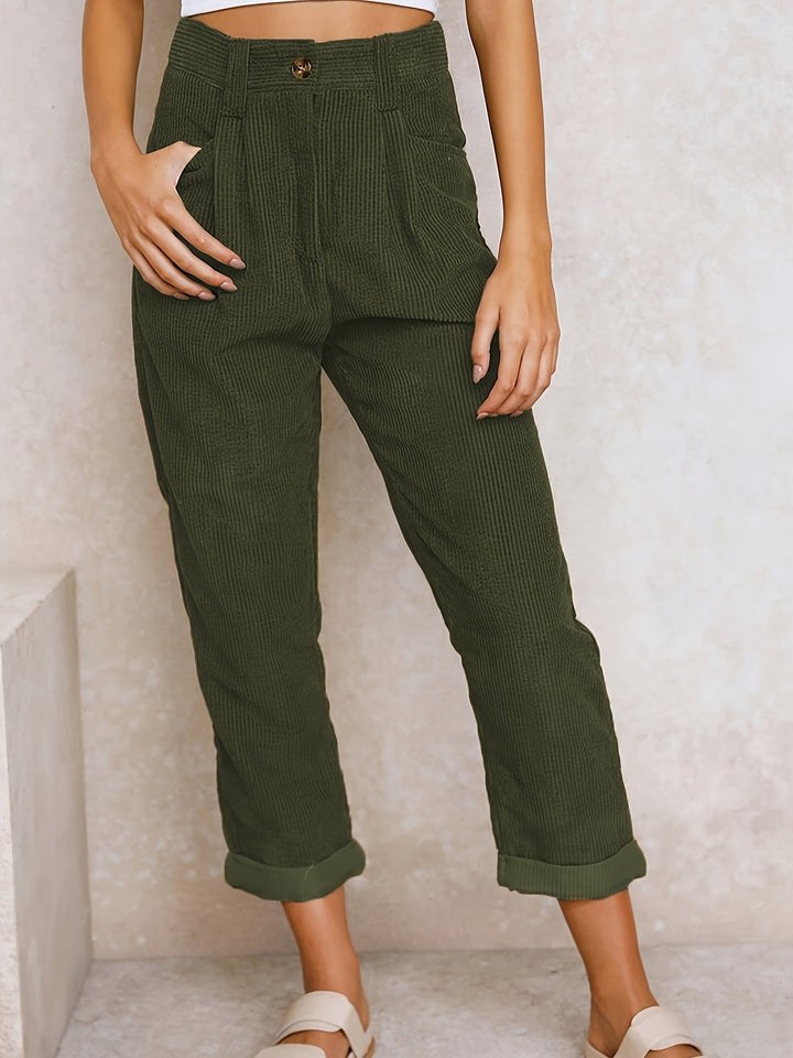 Hesperara | Women's Casual Corduroy Relaxed Fit Tapered Pants — Green