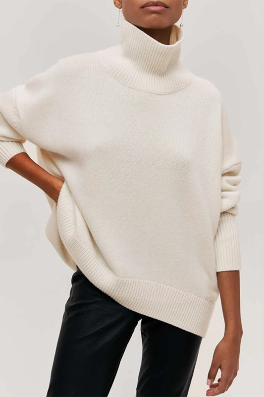 Hesperia | Women's Knit Cozy Oversized Turtleneck Sweater for — Beige