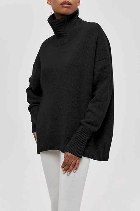 Hesperia | Women's Knit Cozy Oversized Turtleneck Sweater for — Black