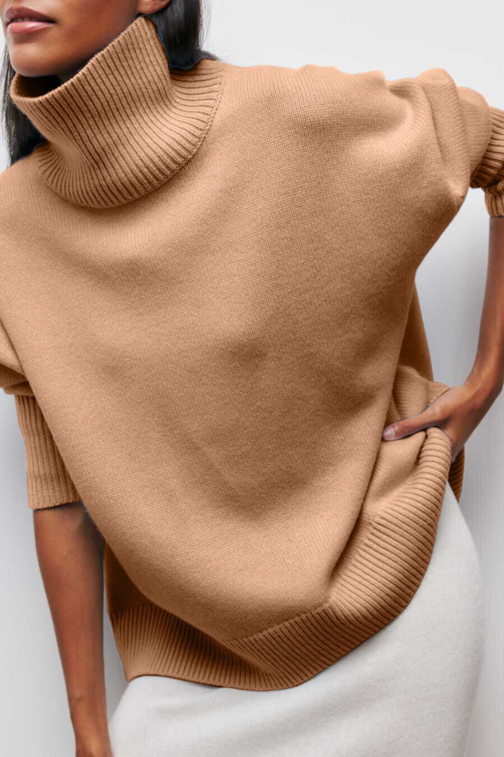 Hesperia | Women's Knit Cozy Oversized Turtleneck Sweater for — Brown