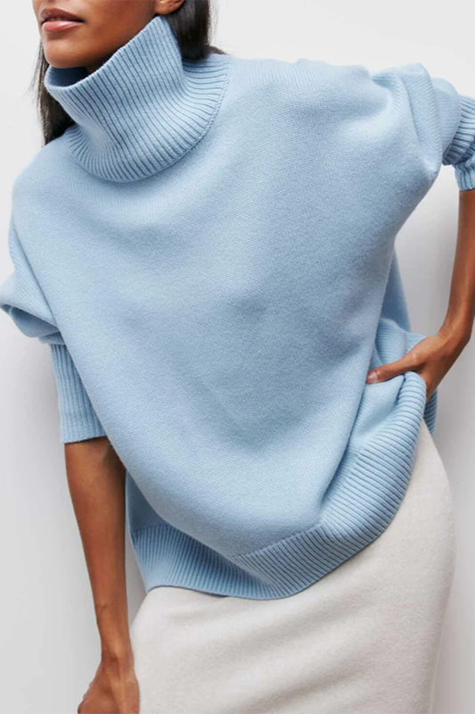 Hesperia | Women's Knit Cozy Oversized Turtleneck Sweater for — Light Blue