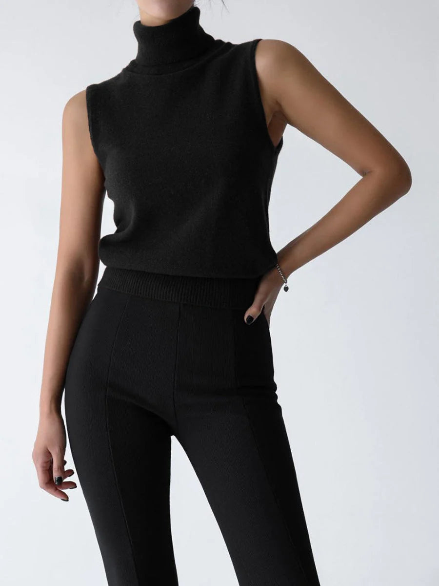 Hesperlise | Women's Cozy Sleeveless Turtleneck Knit — Black
