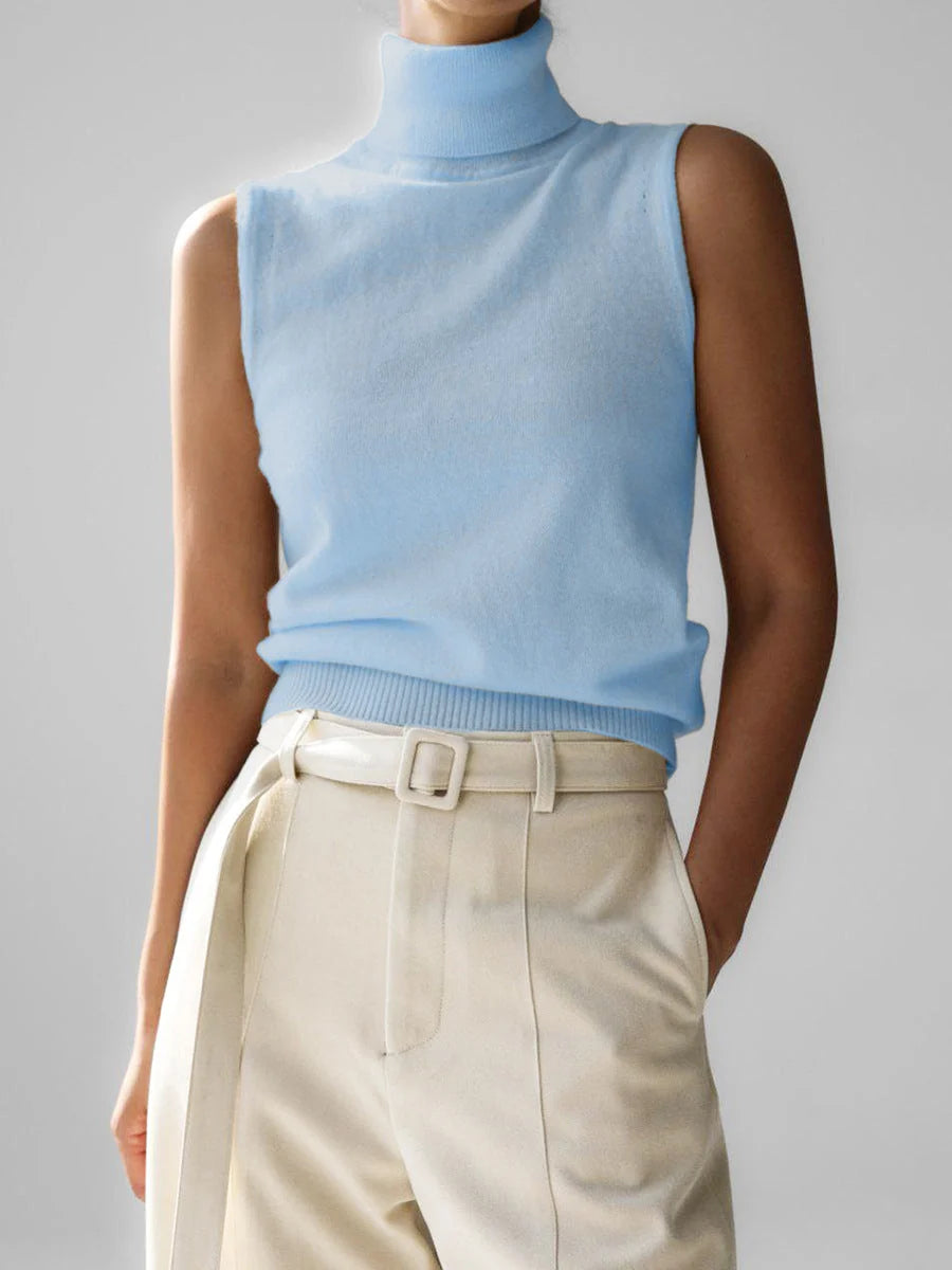 Hesperlise | Women's Cozy Sleeveless Turtleneck Knit — Blue