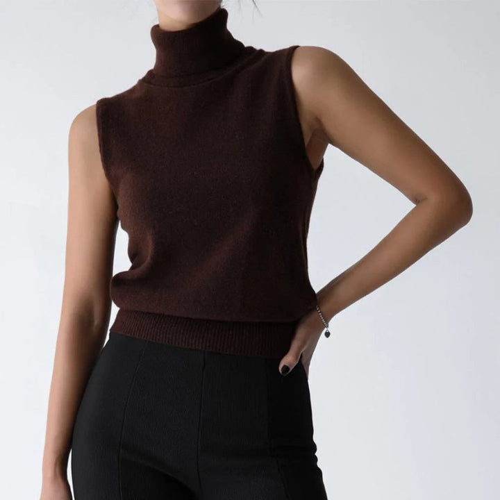 Hesperlise | Women's Cozy Sleeveless Turtleneck Knit — Brown