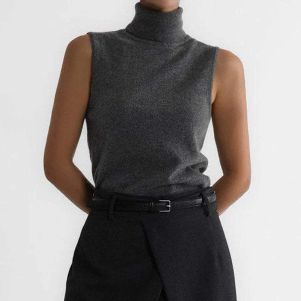 Hesperlise | Women's Cozy Sleeveless Turtleneck Knit — Dark Gray
