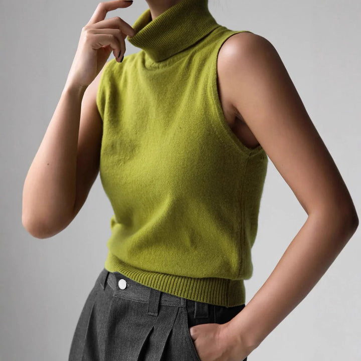 Hesperlise | Women's Cozy Sleeveless Turtleneck Knit — Green
