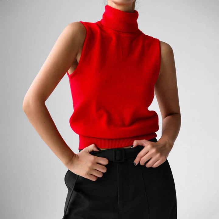 Hesperlise | Women's Cozy Sleeveless Turtleneck Knit — Red