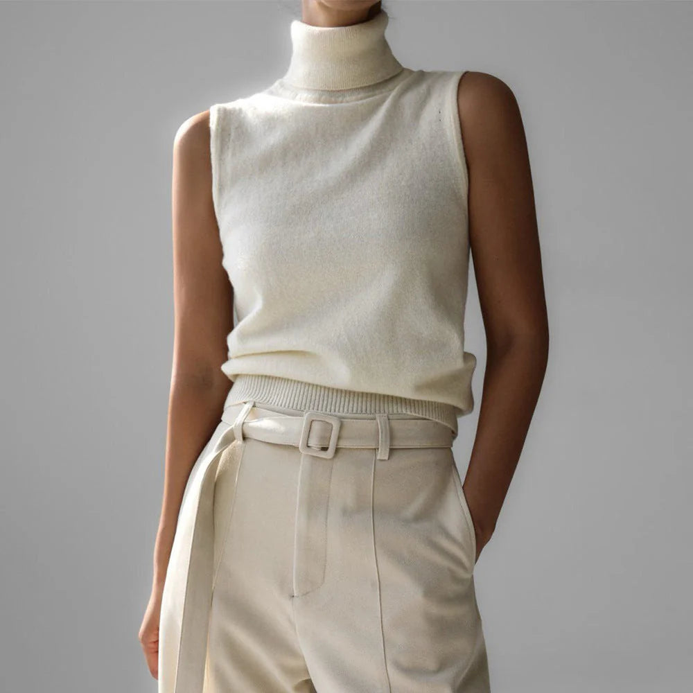 Hesperlise | Women's Cozy Sleeveless Turtleneck Knit — White