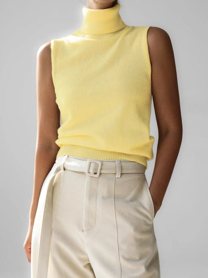 Hesperlise | Women's Cozy Sleeveless Turtleneck Knit — Yellow