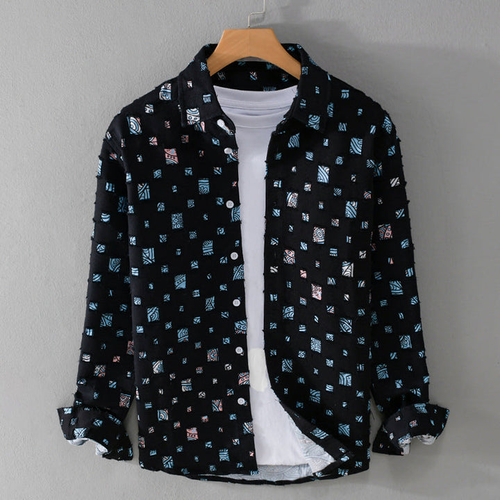Horatio | Men's Button-Up Casual Long Sleeve Geometric Print Shirts — Black
