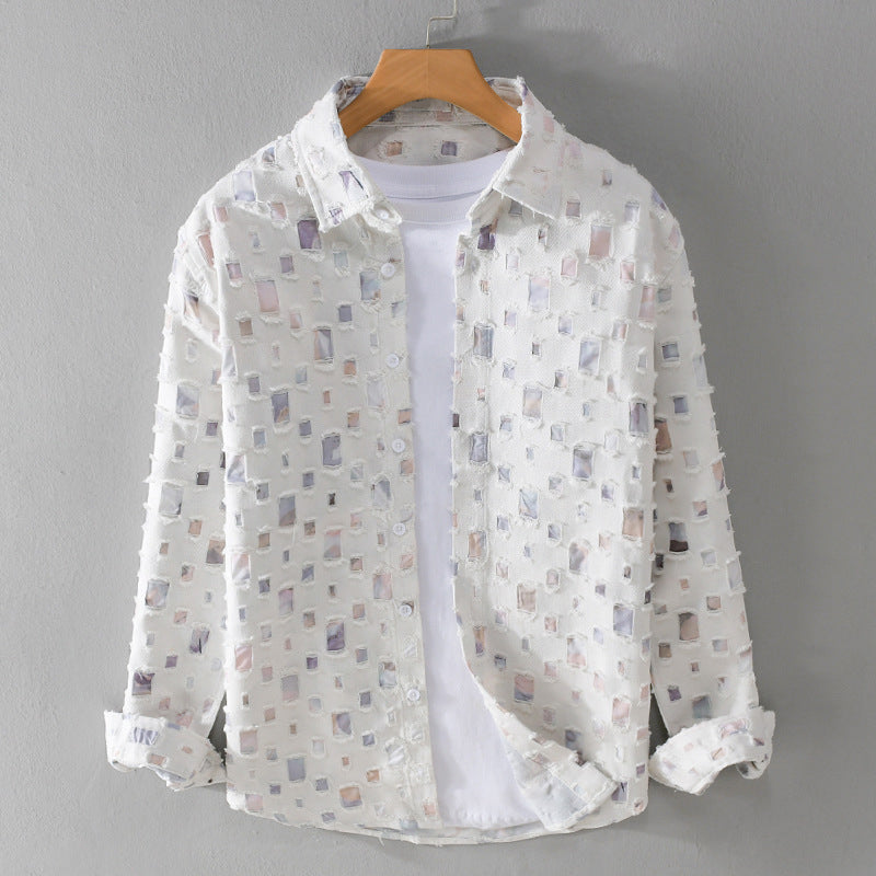Horatio | Men's Button-Up Casual Long Sleeve Geometric Print Shirts — Light Purple