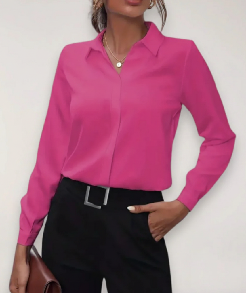 Classic tailored blouse shown on a clean background for smart casual workwear.