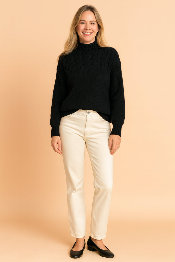 Ilselyn | Women's Cozy Cable Knit Turtleneck Sweater — Black