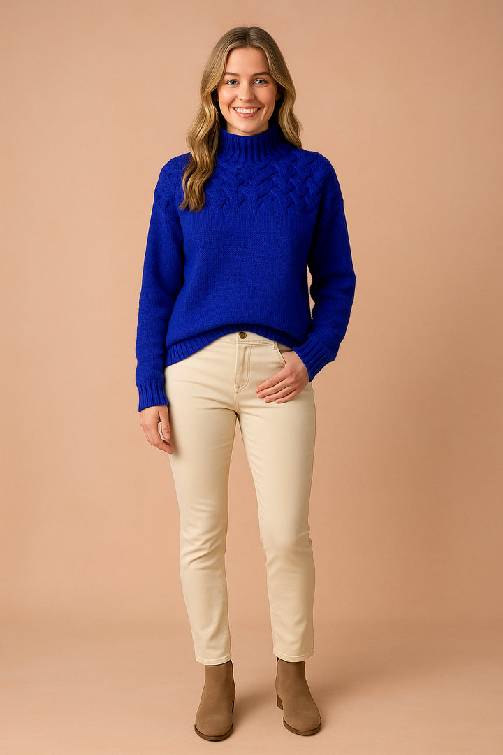 Ilselyn | Women's Cozy Cable Knit Turtleneck Sweater — Dark Blue