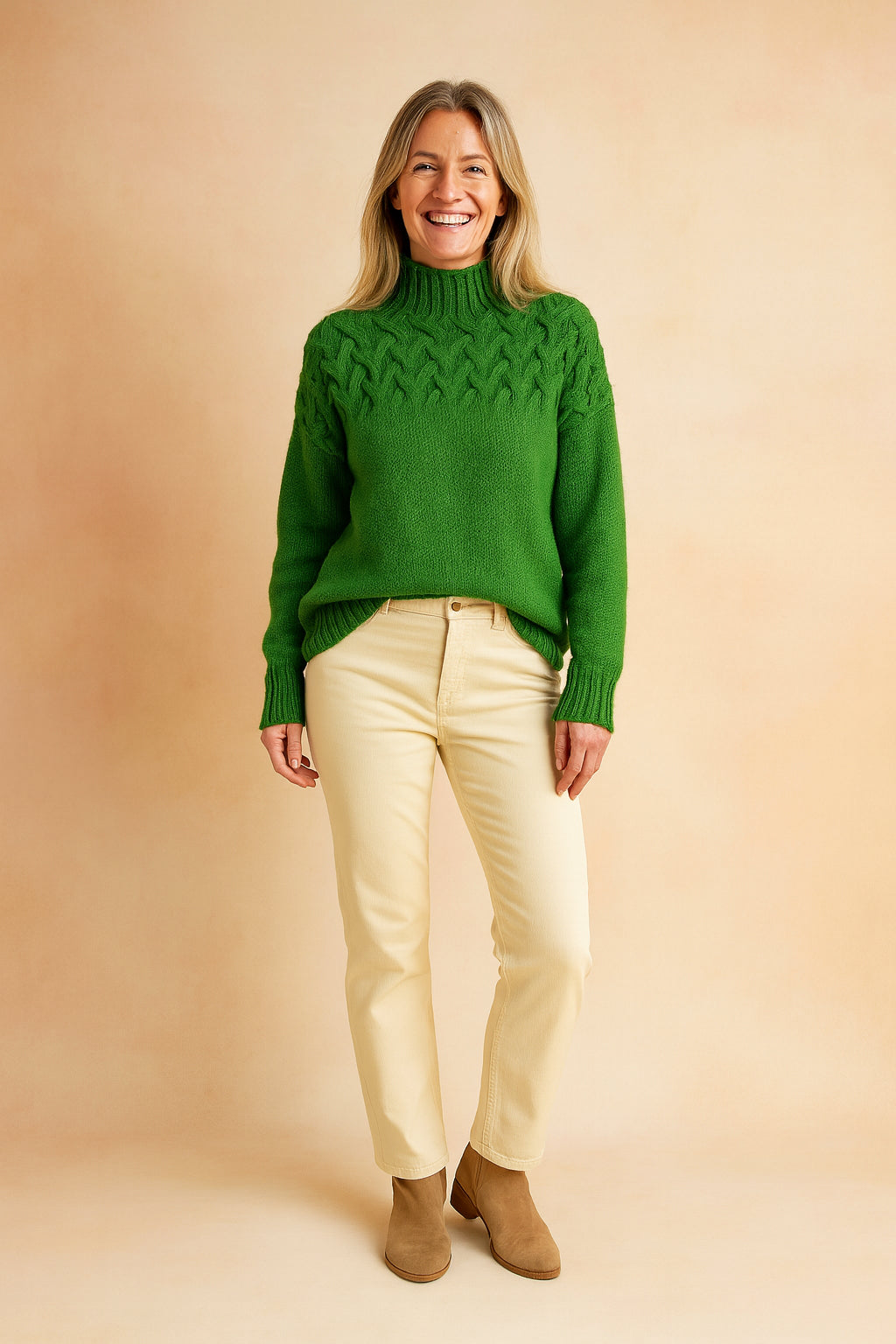 Ilselyn | Women's Cozy Cable Knit Turtleneck Sweater — Green
