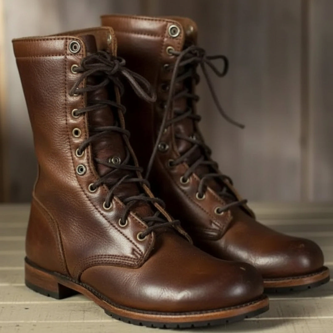 Ilsevia | Women's Lace-Up Mid-Calf Design Boots — Dark Brown