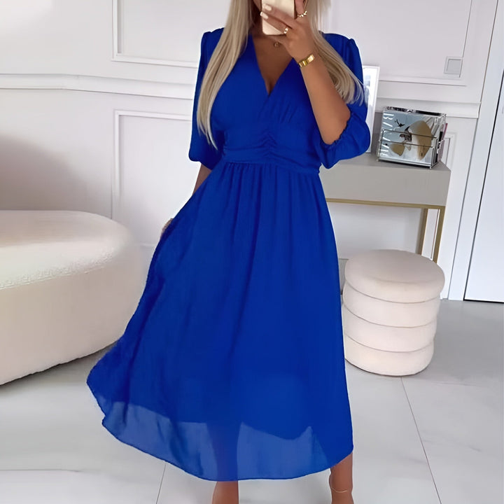 Truett | Versatile Wrap Wedding Guest Dress with 3/4 Sleeve and V-Neckline