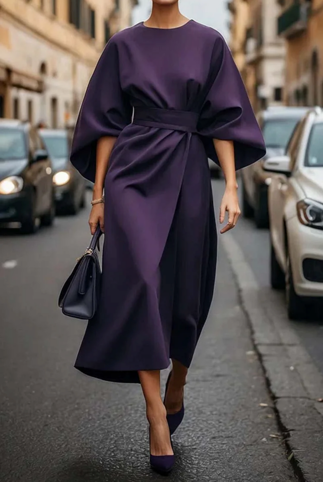Imogen | Women's Wedding Guest Elegant Lantern Sleeve Fitted Evening Maxi Dress Dresses — Purple