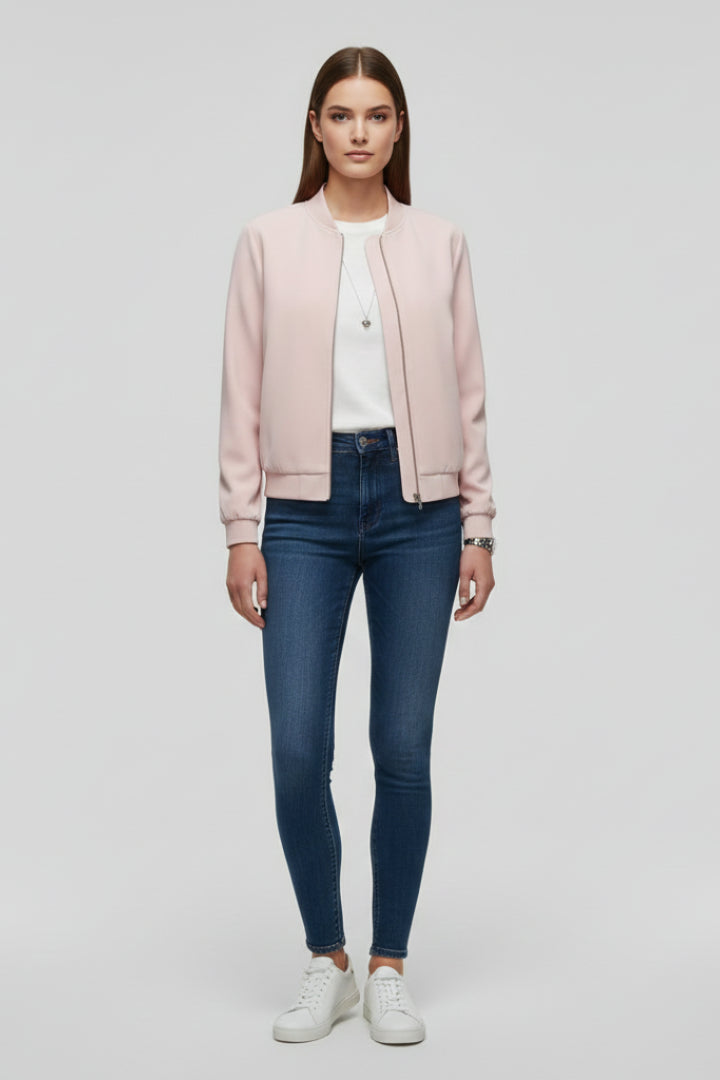 Ioneaine | Women's Bomber Jacket with Zipped Front and Straight Hem — 2