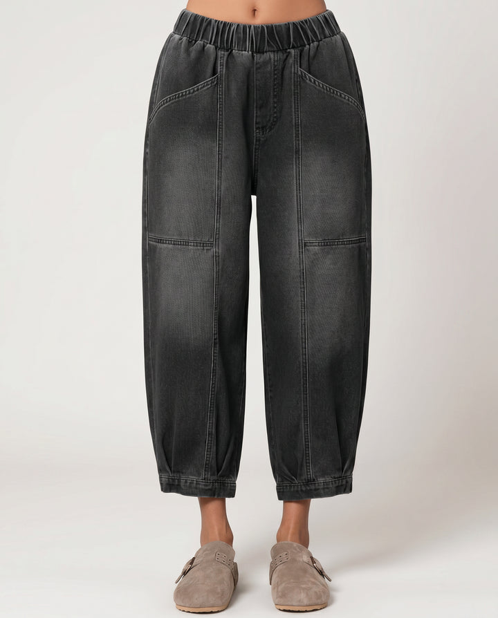 Ionebelle | Women's High-Waist Wide-Leg Tapered Jeans with Elastic Waist — 1