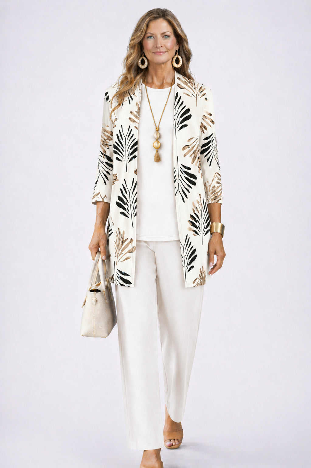 Ionesia | Women's Casual Stretch 3-Piece Set — Ivory Bloom