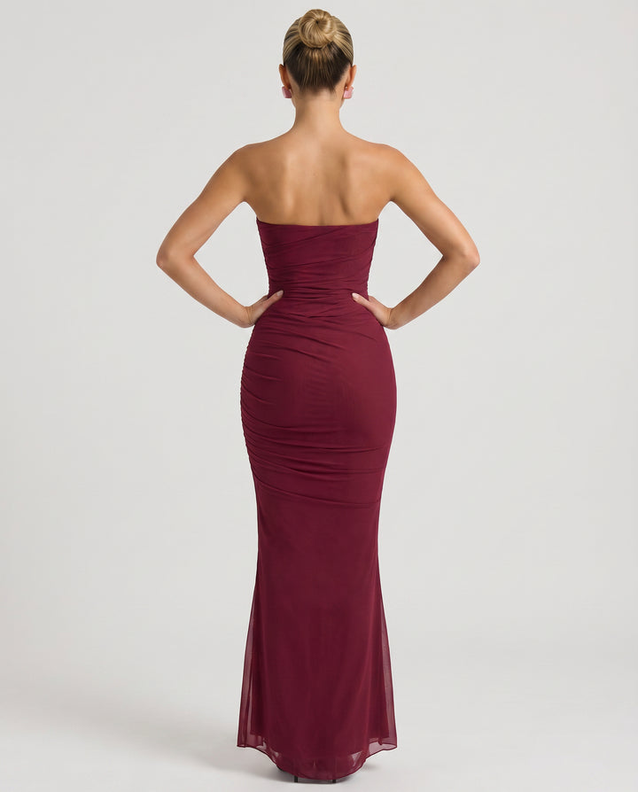 Ivoanthe | Women's Wedding Guest Elegant Maxi Dress with Ruched Mesh and Fluted Hem Dresses — 2