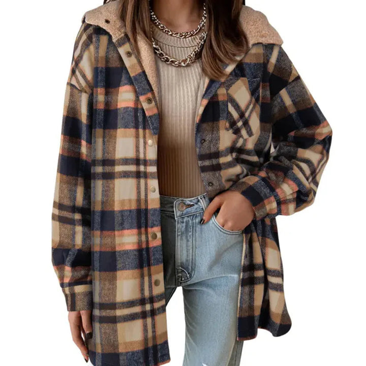 Ivocine | Women's Teddy Bear Cozy Flannel Jacket — Beige