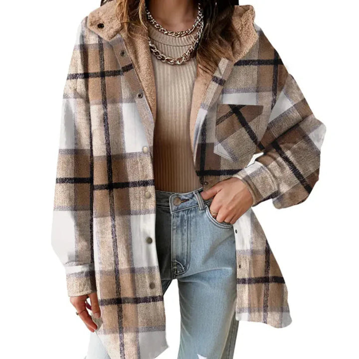Ivocine | Women's Teddy Bear Cozy Flannel Jacket — French Beige