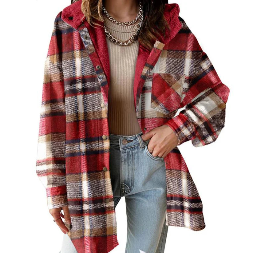 Ivocine | Women's Teddy Bear Cozy Flannel Jacket — Red