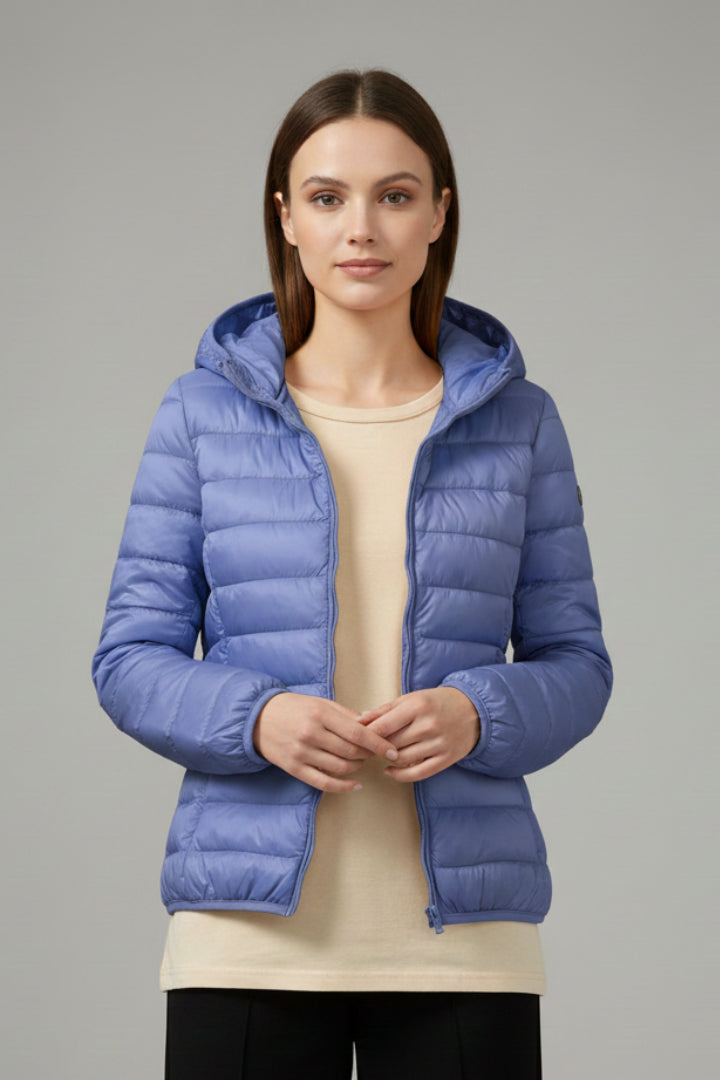 Ivoienne | Women's Hooded Jacket with Zip Fastening and Quilted Surface — Blue