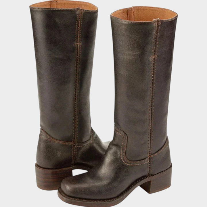 Ivorara | Women's Leather Block Heel Knee High Cowboy Boots